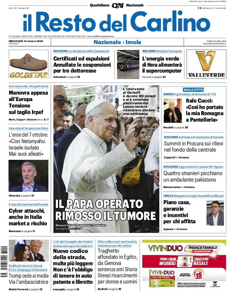 Prima-pagina-il resto del carlino-edizione-di-oggi-20261014